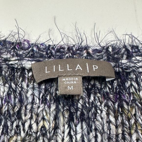 LILLA P Crochet Knit Eyelash Sweater Womens Size M Blue Chunky Butter Soft Cozy - Picture 3 of 7